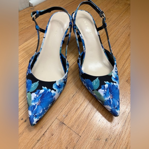 Nine West Shoes - Nine West Black Floral Pointed-Toe Slingback Heels EUC Size 7.5